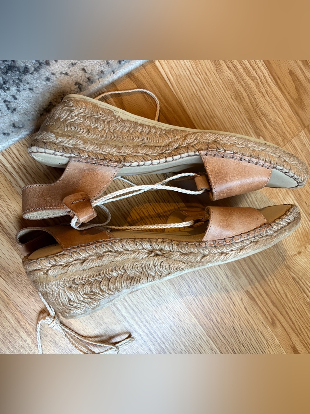 Eric Michael Leather Espadrille Wedge Sandals Brown Strappy 41 US 9.5-10 - Picture 5 of 16